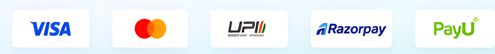 Accepted payments: Visa, Mastercard, UPI, Razorpay, PayU